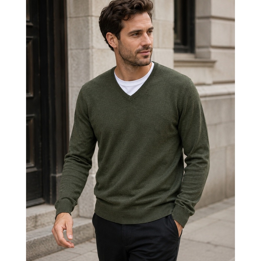 J.Crew Slim Washable Merino Wool V-Neck Sweater Olive Green M